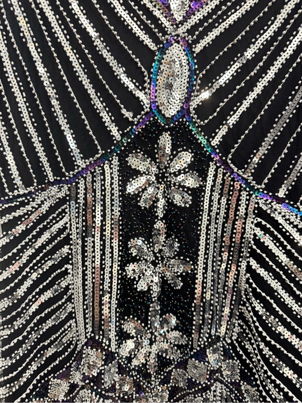 Black Beaded Fringe V-Neck Sleeveless Dress - Picture 3 of 3
